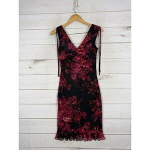 VTG La Belle Dress Womens Medium Black Floral Ruffle Goth Fairycore Glitter USA